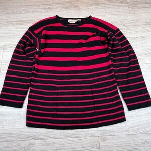 Vintage 90s Shapely Knits Women Black Pink Stripe Long Sleeve Sweater Tunic Sz M
